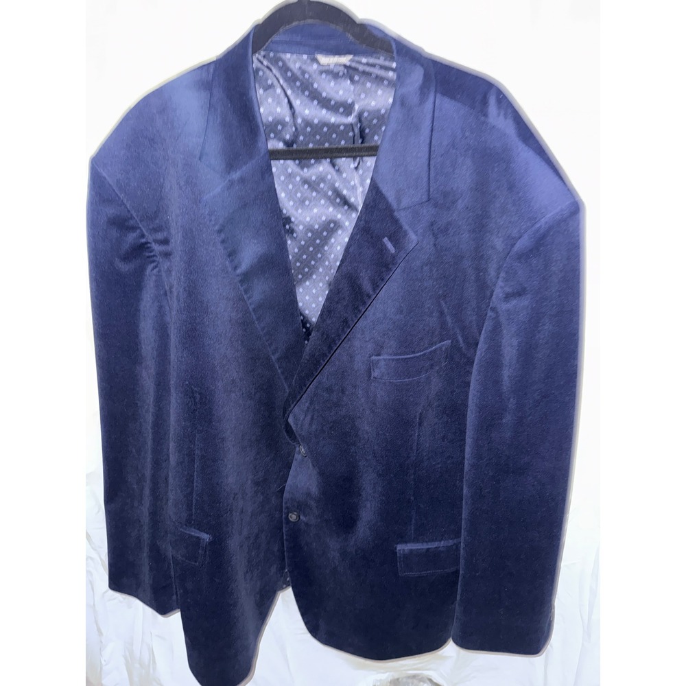 Oak Hill Mens Navy Blue Velvet Blazer Two Button Suit Jacket Formal Event